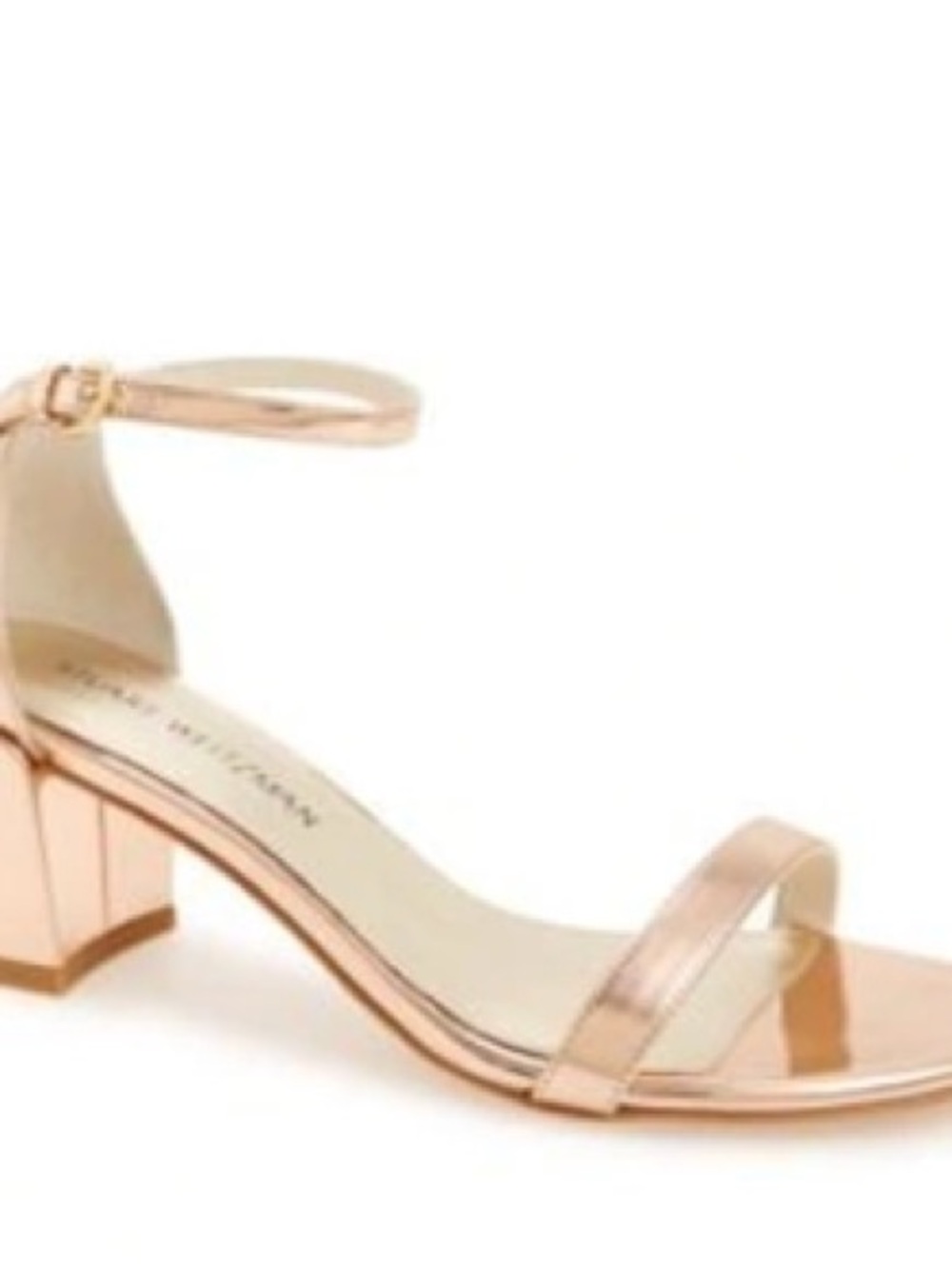 Stuart Weitzman Rose Gold Ankle-Strap Block Heel Sandal